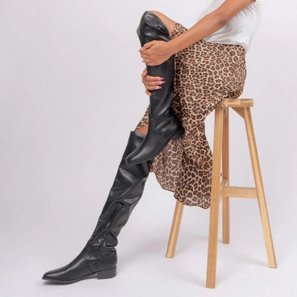 Mi.iM Black Over-the-Knee Flat Leather Riding Boots